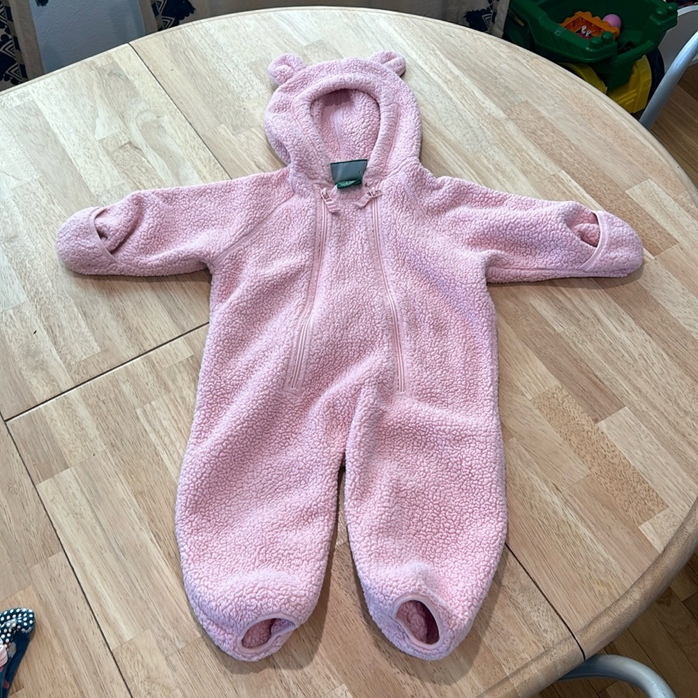 LL Bean size 3-6 months pink Sherpa bunting suit